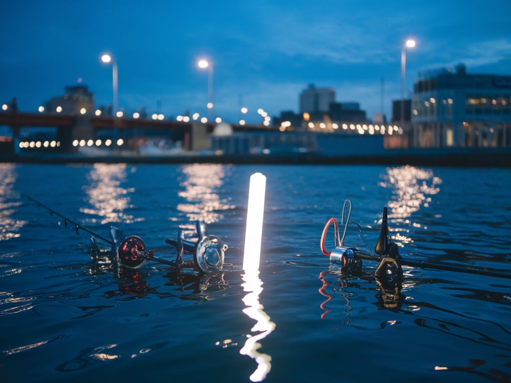 How to place a single glow stick and position three rigs to outfish others for nighttime pollack under harbour lights