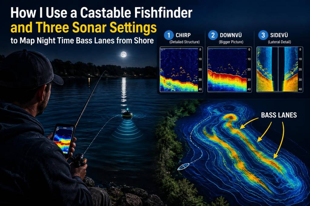 How i use a castable fishfinder and three sonar settings to map night-time bass lanes from shore