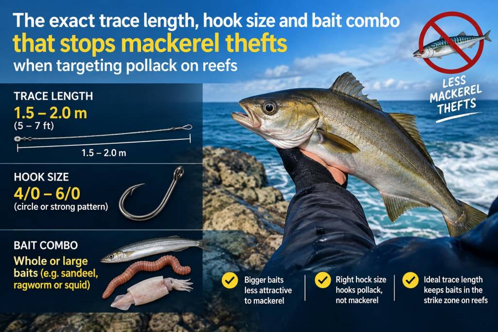 The exact trace length, hook size and bait combo that stops mackerel thefts when targeting pollack on reefs