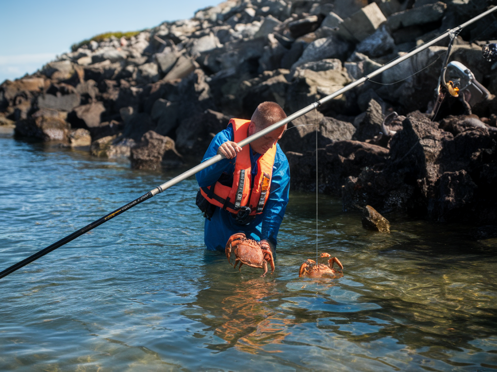 Step-by-step rig to fish fresh crab baits for cod from a tidal ledge